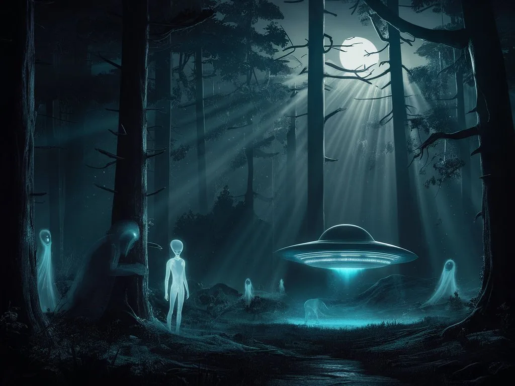 a picture of aliens with UfO