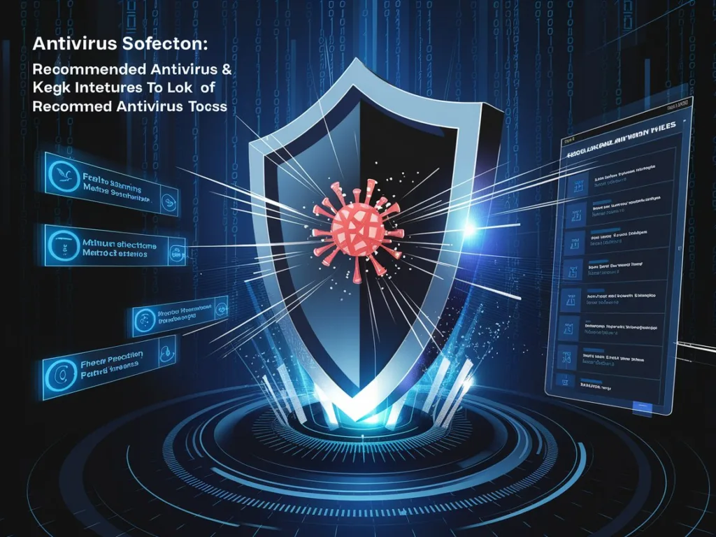 a computer screen with a shield and a virus
